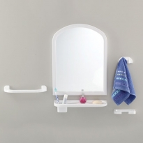 Зеркало - комплект (зеркало 550*420мм , полка, стакан, 2-тримач., крючки д/полот) (ТР2001ЕКО)білий